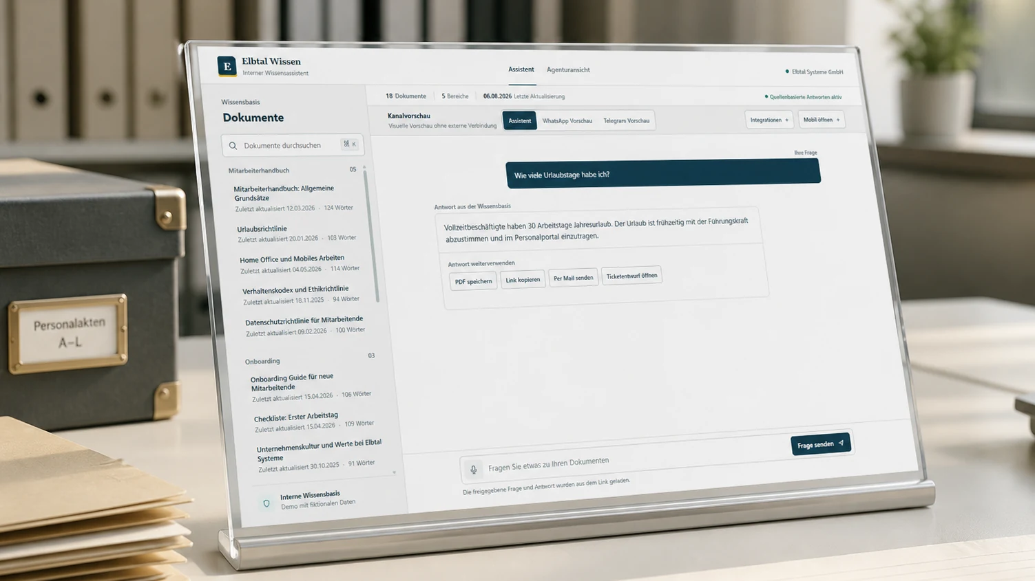 AI assistant for company documents displayed on a desktop monitor