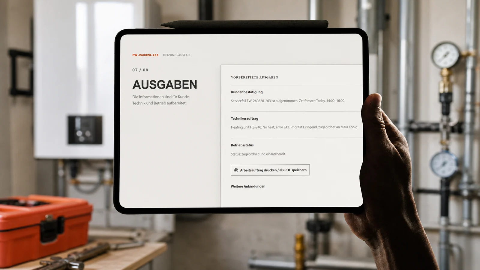 Service automation displayed on a rugged tablet
