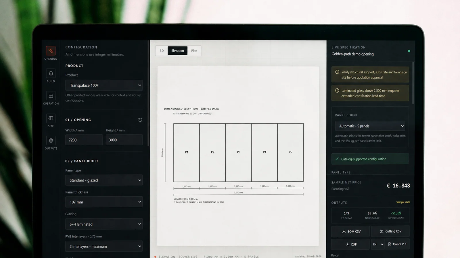 Industrial product configurator displayed on a desktop monitor
